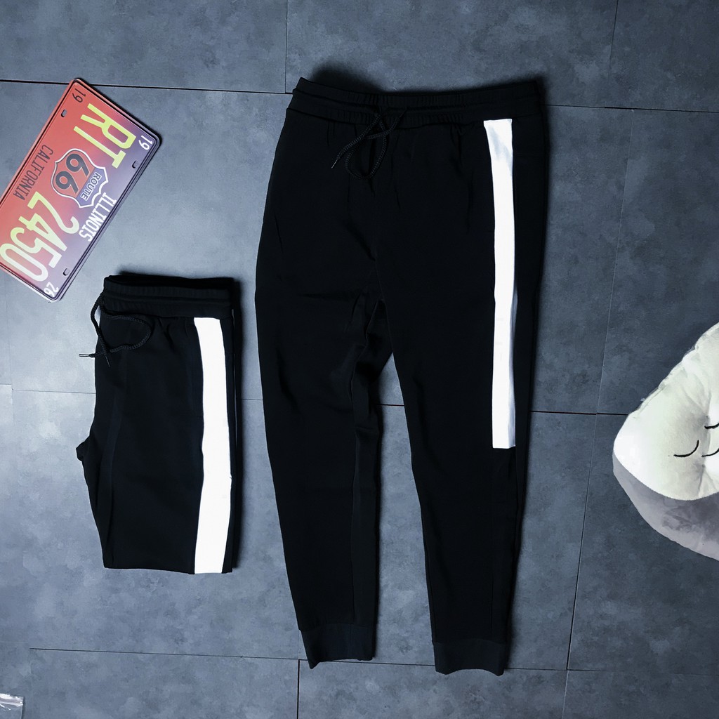 Quần Jogger Nam 1 Sọc Lửng Màu Trắng, Thời Trắng (Vải thun Co Dãn 4 Chiều)