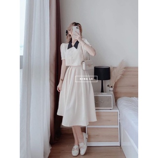 SET ÁO CROPTOP NÚT CÀI PHỐI CHÂN VÁY DÀI