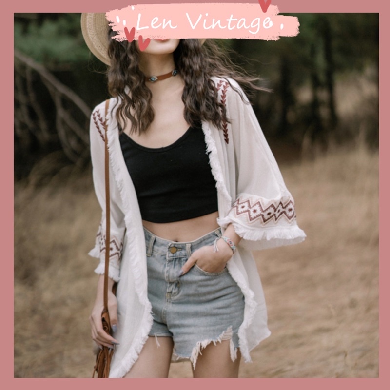 Áo khoác Bohochic hoạ tiết tua rua xinh xắn retro du lịch cardigan cotton khoác nhẹ lenvintage
