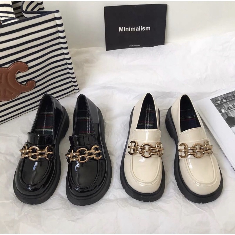 Giày búp bê Loafer phối xích vintage cổ điển học sinh Nhật Bản Yannie Lolita