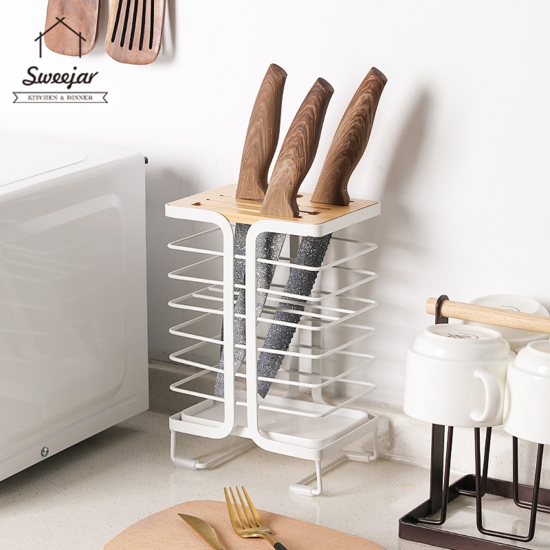 SWEEJAR Giá Đỡ Dao Bằng Kim Loại Thiết Kế Thoát Nước Tiện Dụng Cho Nhà Bếp