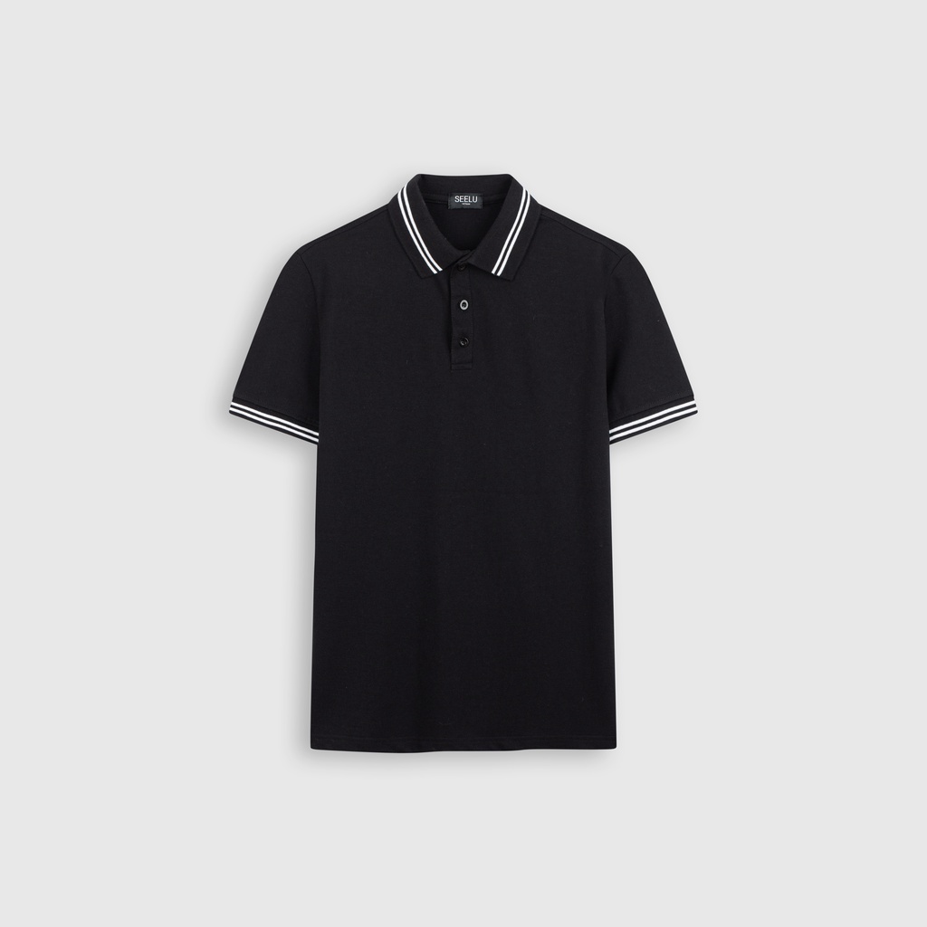 Áo thun POLO nam SEELU vải cá sấu Cotton, chống nhăn, thoáng mát - sọc cổ