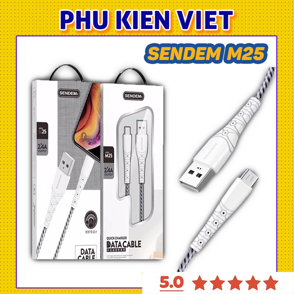 Dây sạc iphone SENDEM M25 bọc dù cao cấp chống đứt bền bỉ - Hỗ trợ sạc nhanh 3A iphone,ipad.airpods - Phụ Kiện Việt