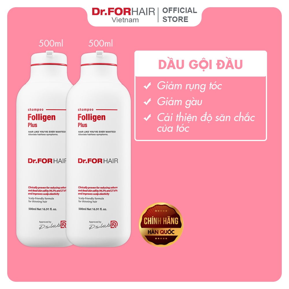 Combo 2 chai dầu gội giảm rụng tóc, giảm gàu, cải thiện độ săn chắc của tóc Dr.FORHAIR Folligen Plus 500ml