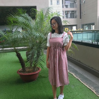 Yếm kẻ caro xanh navy/đỏ