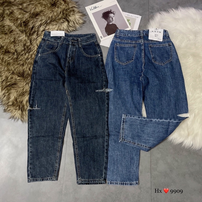 Quần bò baggy rách 2 màu xanh đậm, xanh nhạt siêu đẹp. Size S M L