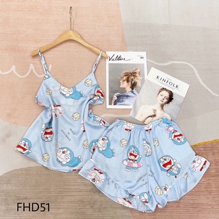 [MÃ MOONI227 GIẢM 10K + FREESHIP EXTRA] Đồ ngủ bộ mặc nhà Lụa Satin 2 dây hoạ tiết trẻ trung
