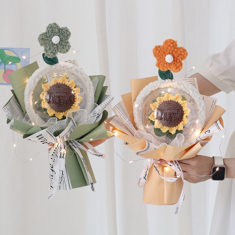 Sản Phẩm Hoàn Thiện Bó Hoa Hướng Dương Bằng Len Dệt Kim Sáng Tạo Làm Quà Tặng Sinh Nhật / Valentine Cho Bé Gái