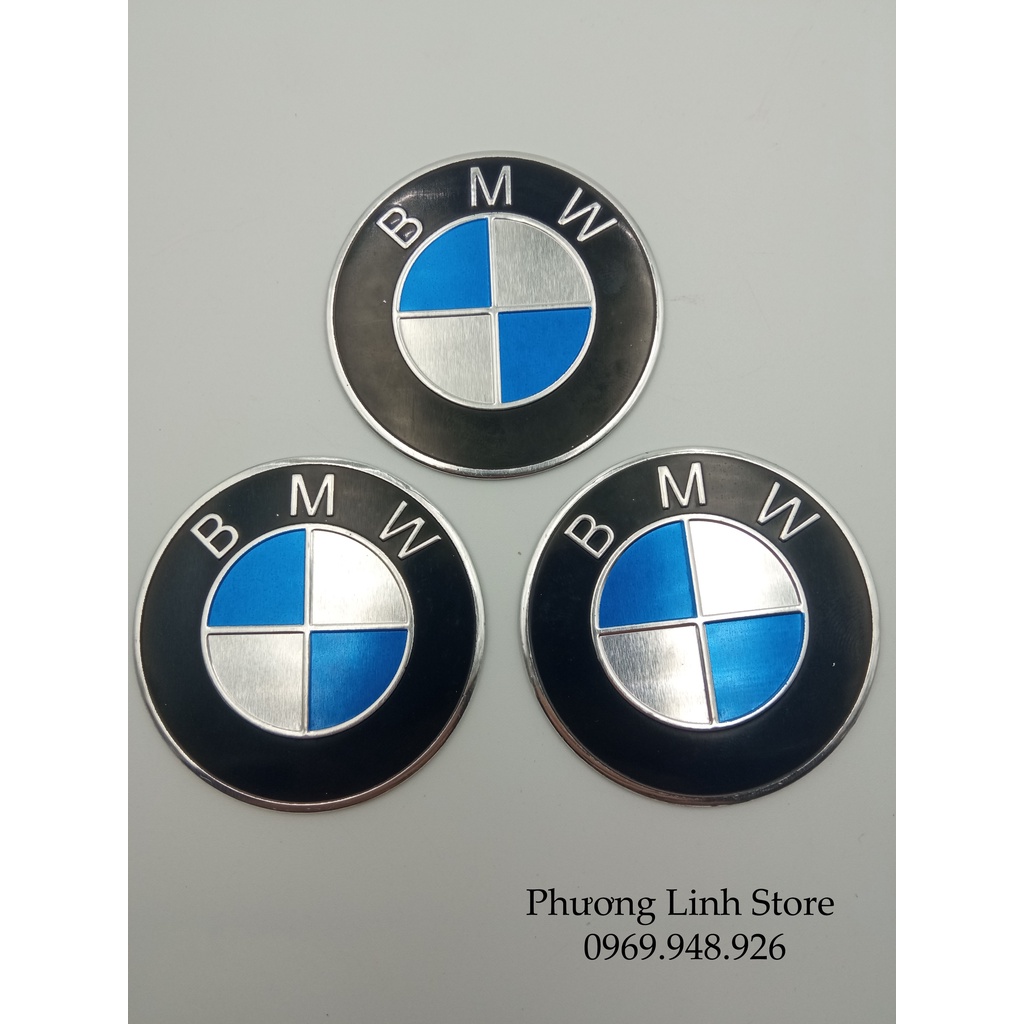 Decal nhôm dán xe , tem dán xe BMW tròn, logo nhôm dán viền đen nổi