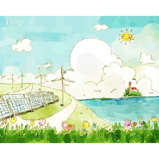 Tranh tô màu theo số cối xay gió ban mai T837