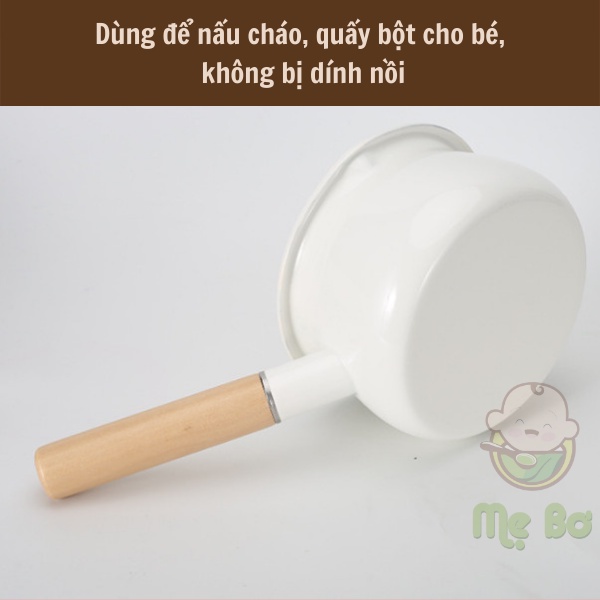 NỒI QUÁNH CERAMIC CÁN GỖ CHO BÉ ĂN DẶM CÓ VẠCH CHIA ML