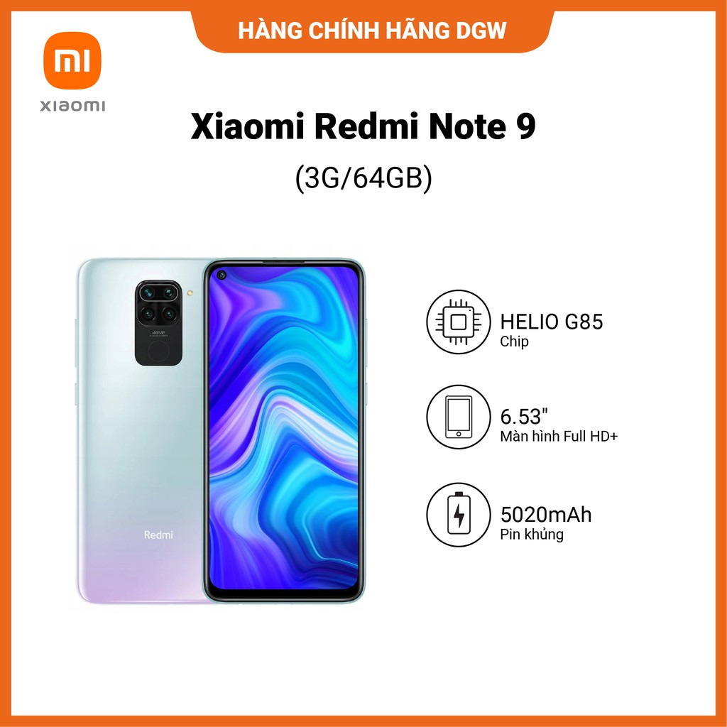 Hàng chính hãng Digiworld | Điện Thoại Thông Minh XIAOMI REDMI NOTE 9 | 3G | 64G