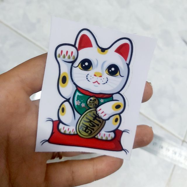 Tem Sticker Decal Mèo May Mắn Lucky Dán Xe, Điện Thoại, Nón Giá Rẻ