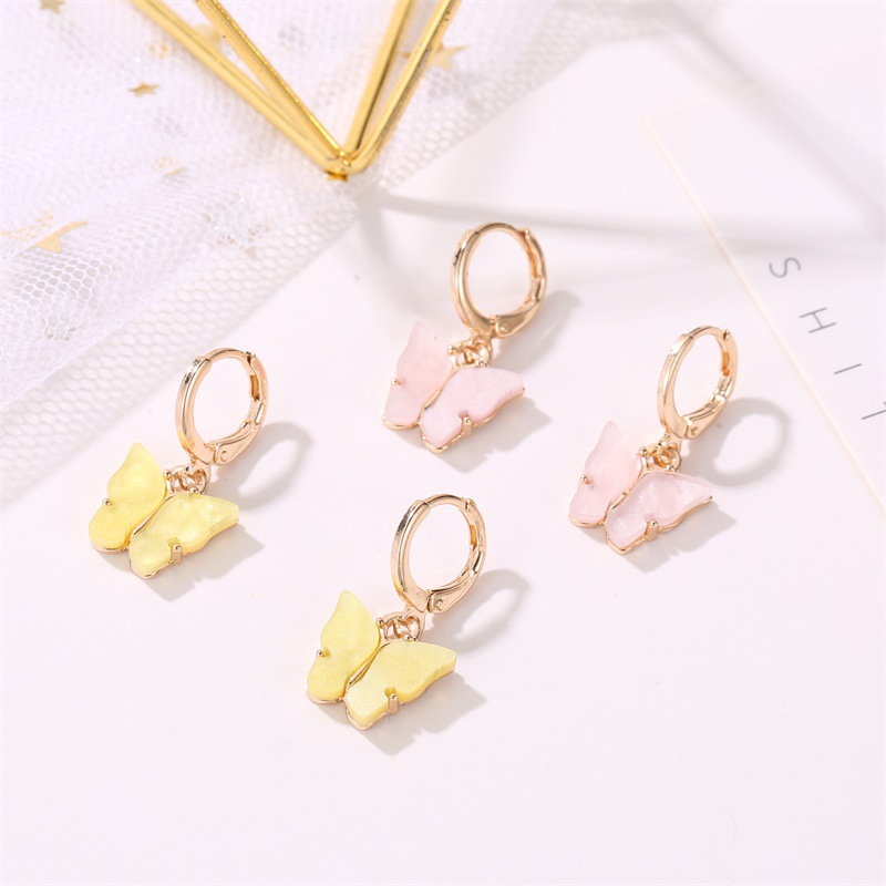 Khuyên tai mặt hình bướm bằng acrylic kích thước nhỏ nhiều màu sắc tùy chọn dễ thương thời trang Hàn Quốc