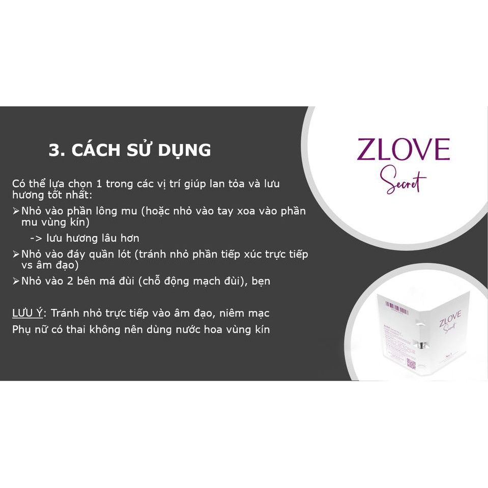 Nước Hoa Vùng Kín Zlove Secret No1 - Bí Kíp Lưu Hương Phái Đẹp - 3 Tầng Mùi Hương Quyến Rũ ( 1ml )