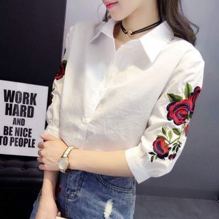 Áo sơ mi tay bồng thêu hoa nổi_DN05