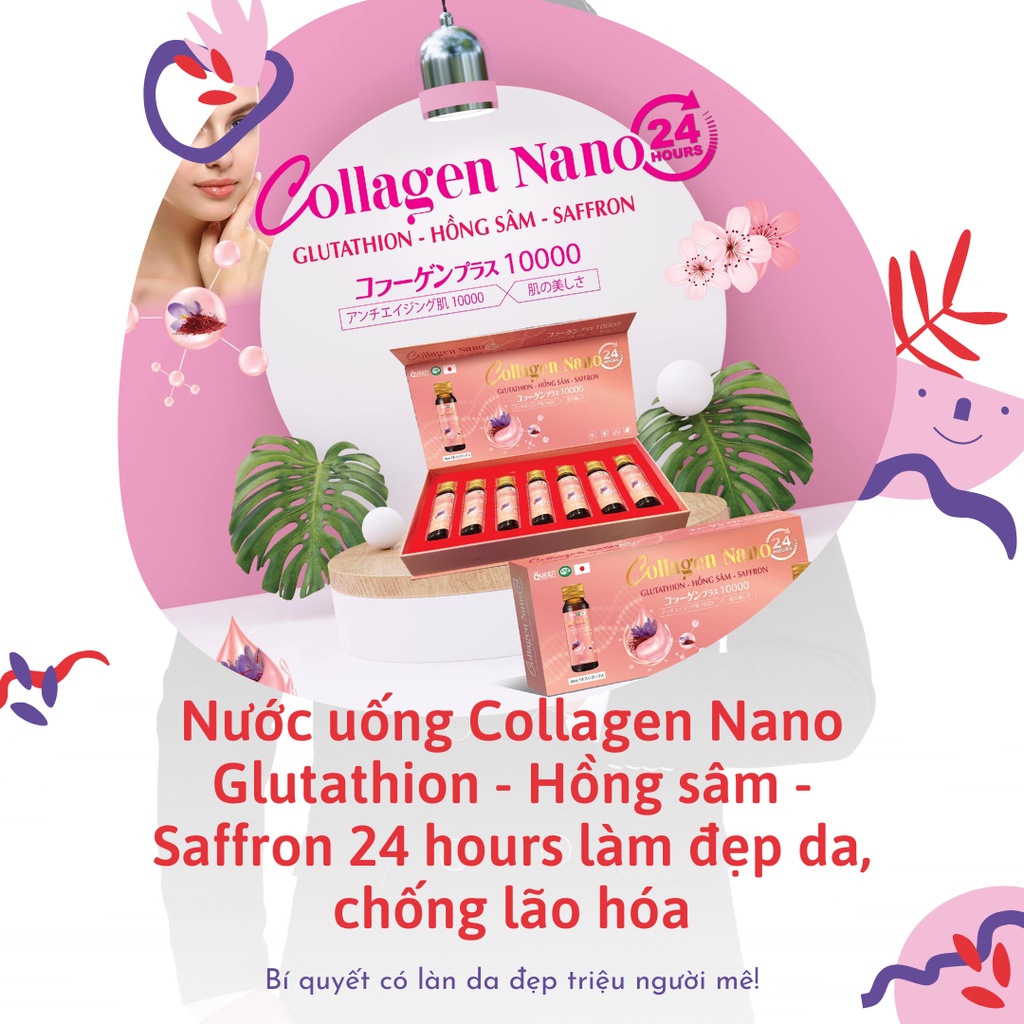 Nước uống Collagen Nano - Glutathion - Hồng sâm - Saffron 24 hours làm đẹp da, chống lão hóa
