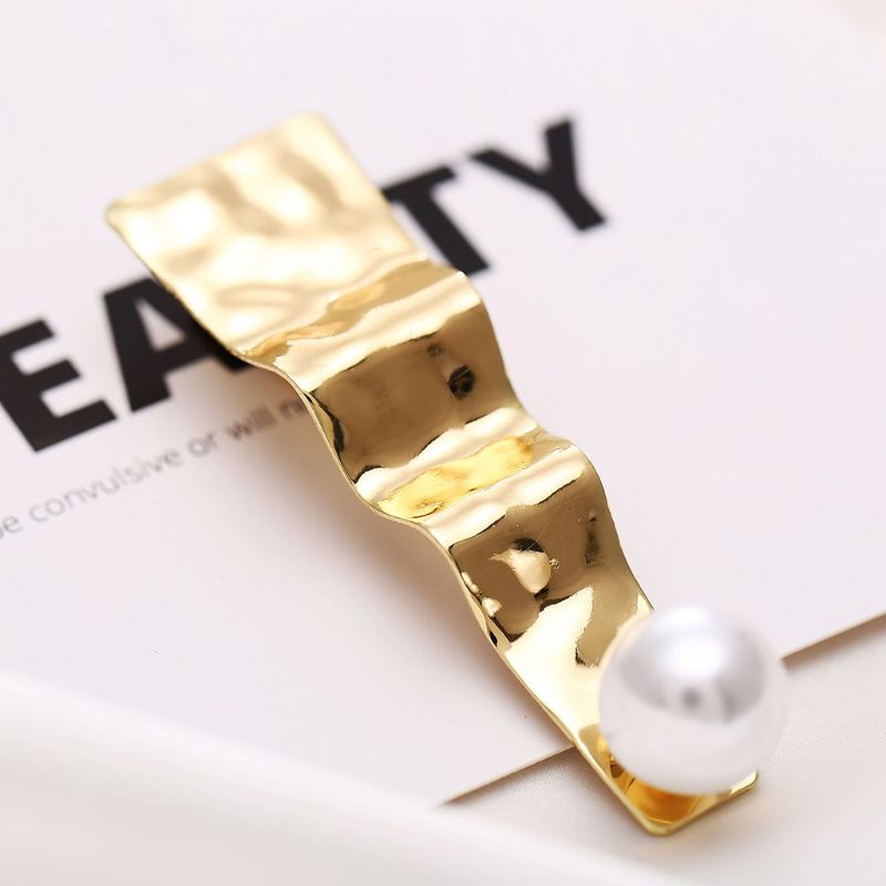 Kẹp Tóc Mái Bằng Kim Loại Màu Vàng Kim Một Chữ Gợn Sóng Cho Nữ Cl