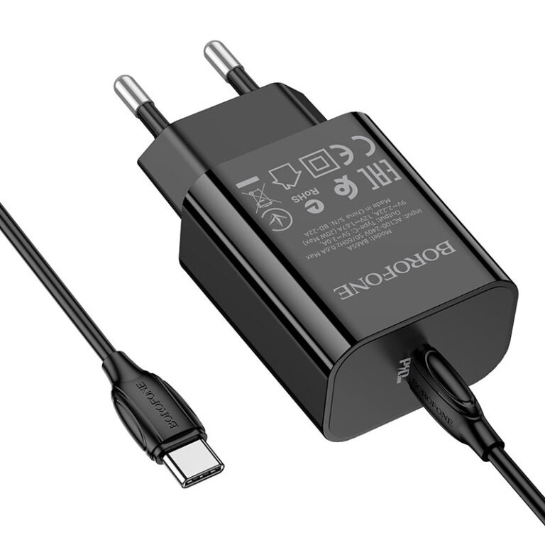 Bộ sạc nhanh PD20W BOROFONE BA65A cổng USB-C, QC3.0 kèm cáp Type-C ra Type-C dài 1m