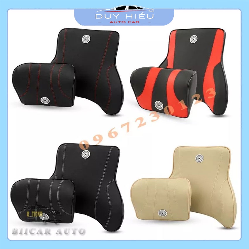 Combo 1 bộ gối tựa đầu và tựa lưng ô tô chất liệu da ruột cao su non êm ái nhập khẩu
