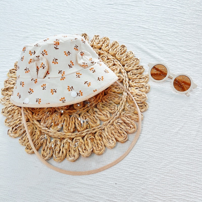 Mũ chống giọt bắn cho bé cao cấp Vuông Tròn tai gấu kèm tấm chắn giọt bắn tháo rời đẹp an toàn cho bé yêu
