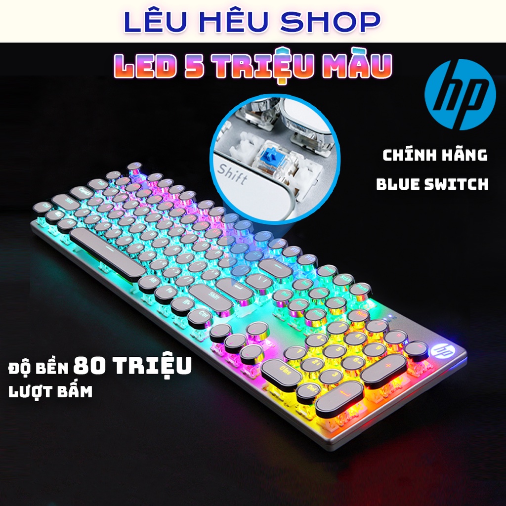 Bàn phím cơ Blue switch HP chính hãng (Màu Trắng) Phím tròn mạ bạc cá tính [Mã hàng HP GK400Y]