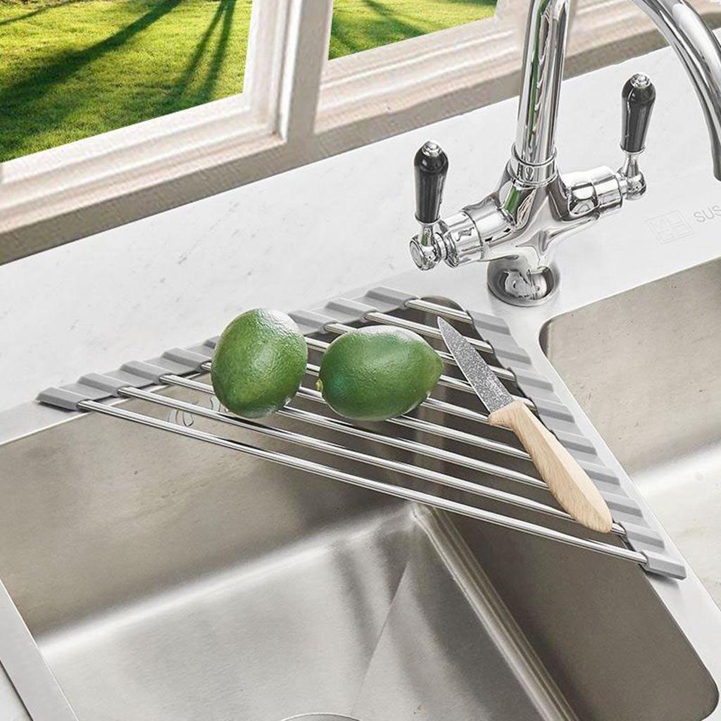 1 Giá Đỡ Bằng Thép Không Gỉ Hình Tam Giác Để Ráo Nước Mút Rửa Trái Cây