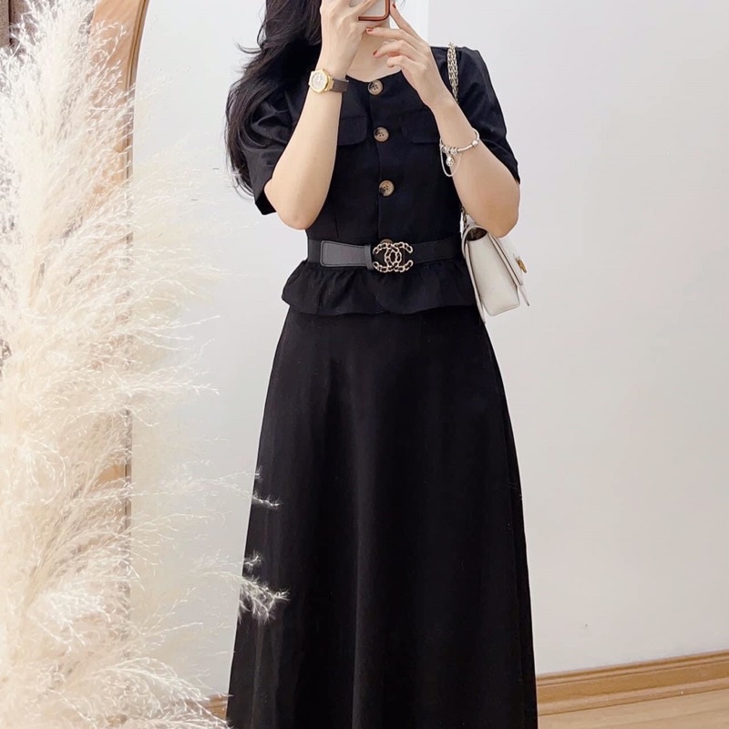 ( Ảnh thật ) S0617 Set áo peplum túi ngực và chân váy dài