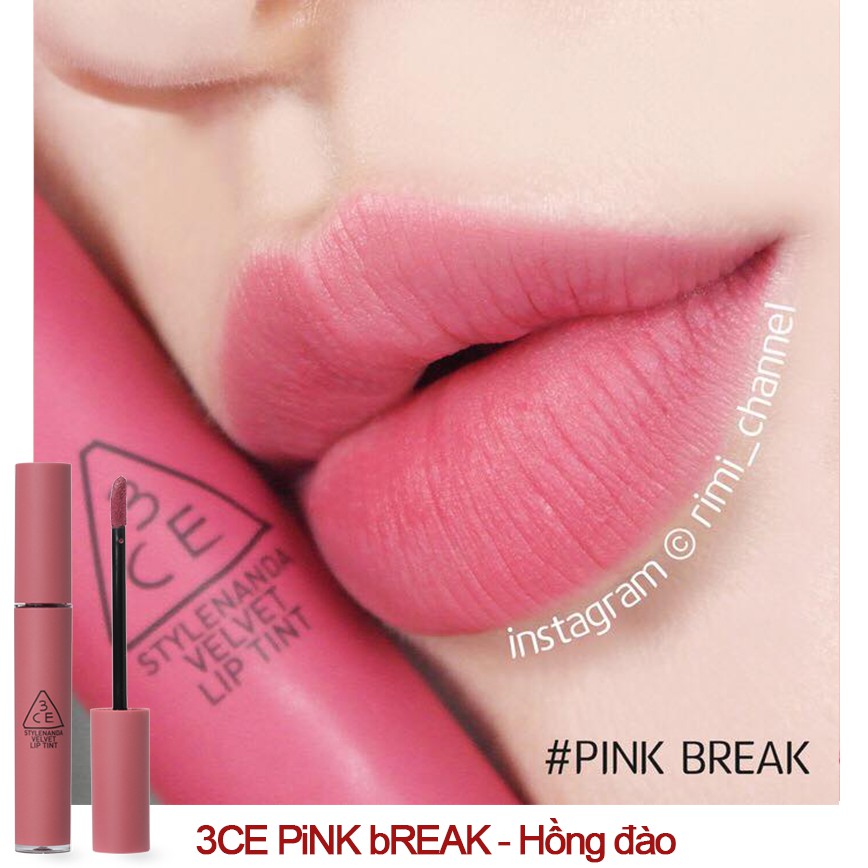 (CAM KẾT AUTH, TEM HIDDEN TAG) Son 3CE Velvet Lip Tint màu #Pink Break hồng đào