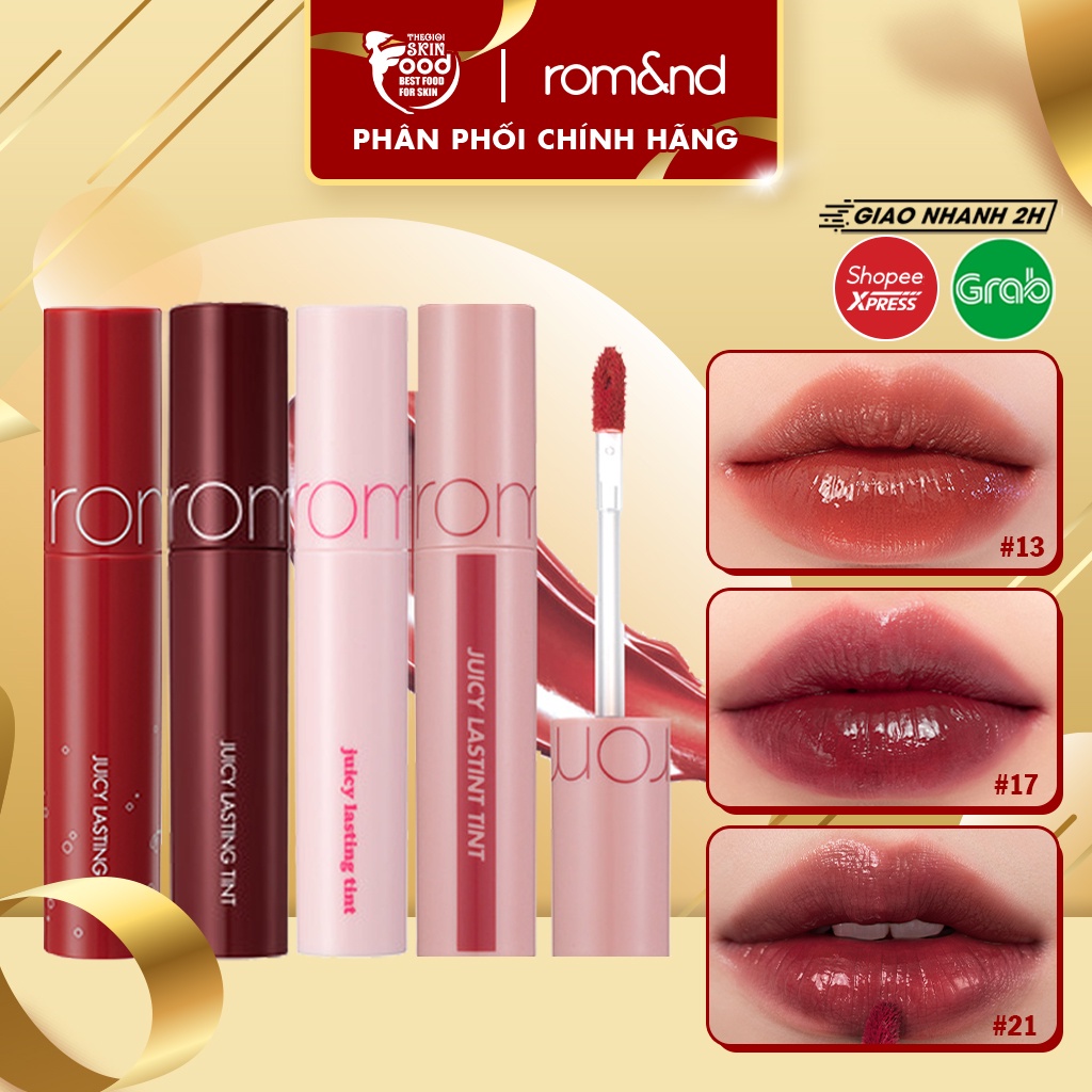 [Full 27 màu] Son Tint Bóng, Siêu Lì, Căng Mọng Môi Hàn Quốc Romand Juicy Lasting Tint 5.5g (12 đỏ cherry, 13 nâu gạch)