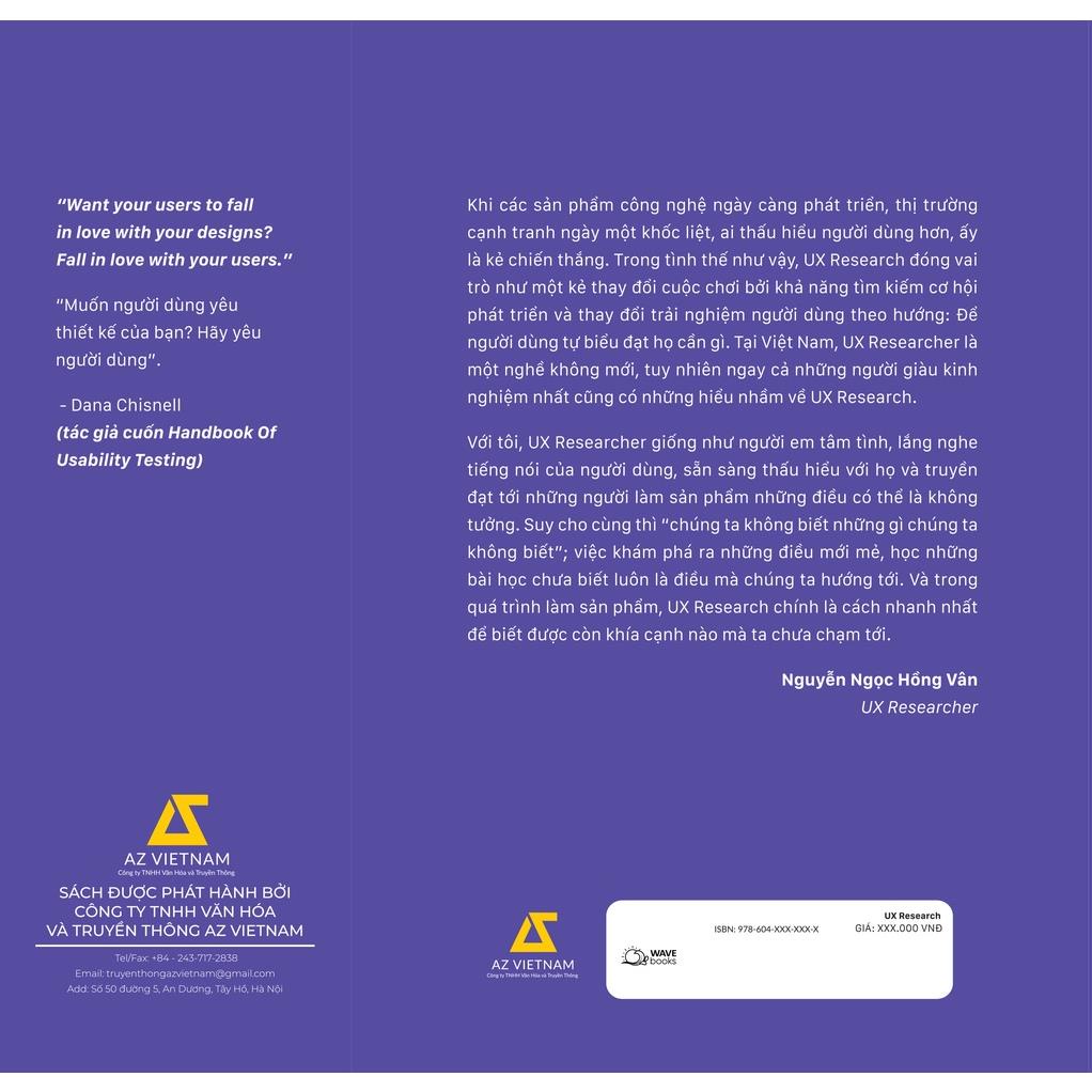 Sách - UX RESEARCH -Thấu Hiểu Người Dùng, Ung Dung Chiến Thắng - AZVietNam