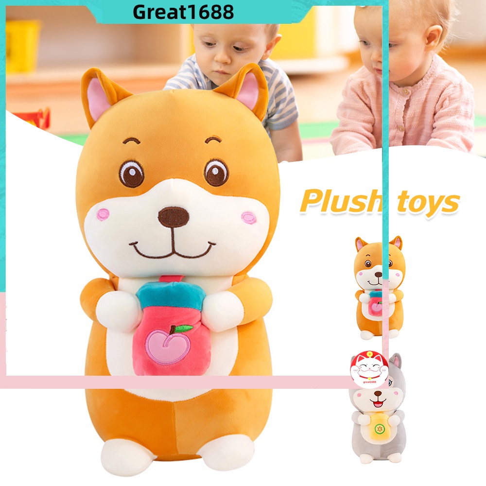 Gối Ôm Nhồi Bông Đồ Chơi Hình Chú Chó Husky Trà Sữa Dễ Thương Cho Bé