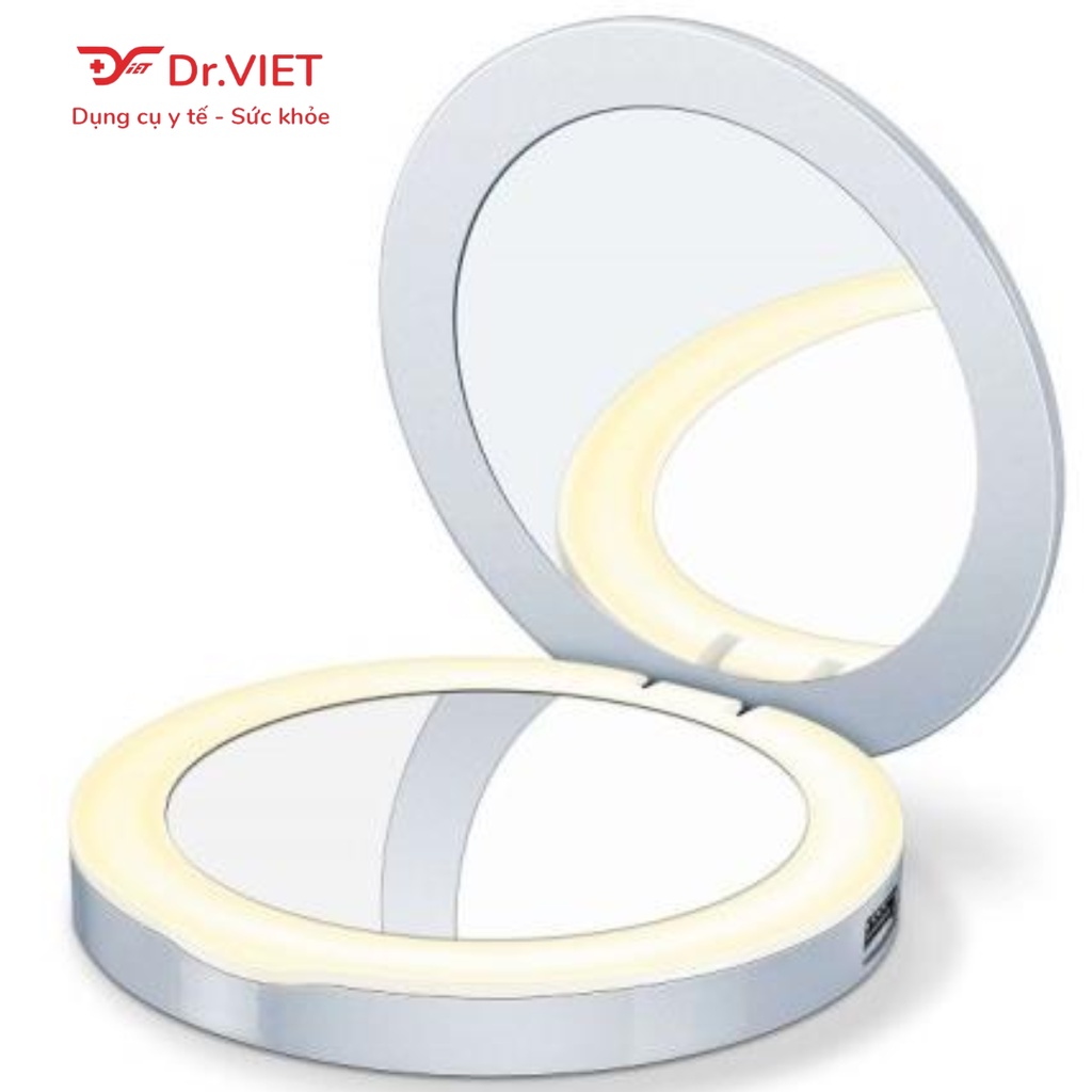 Gương trang điểm cầm tay Beurer BS39  có mặt gương phóng to 3 lần - Trang bị đèn led, tích hợp sạc dự phòng