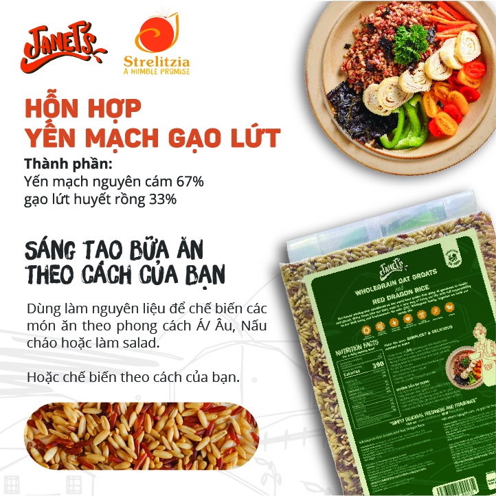 Yến mạch nguyên cám và gạo lứt huyết rồng Janet's 1.2kg