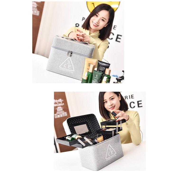 Cốp Đựng Đồ Trang Điểm Cá Nhân, Hộp Mỹ Phẩm 3CE 2 Tầng, 5 Ngăn Xách Tay Cao Cấp Chống Thấm Nước Sang Trọng