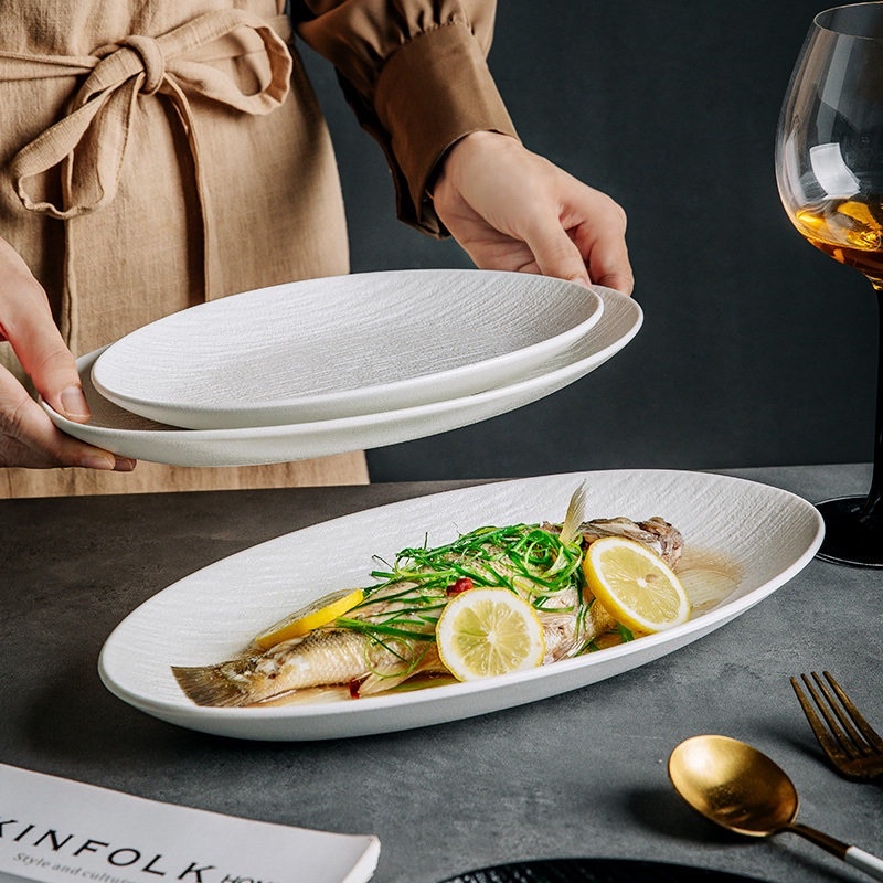 Đĩa cá, đĩa oval men nhám chống xước, đĩa decor