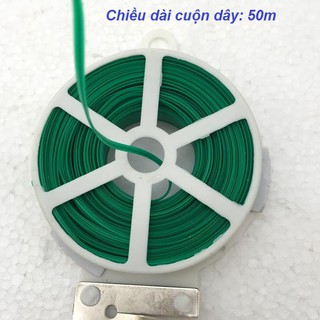{HOT} Dây buộc cành cây bọc nhựa dạng dẹp cuộn 50m lõi 0.5mm màu xanh.