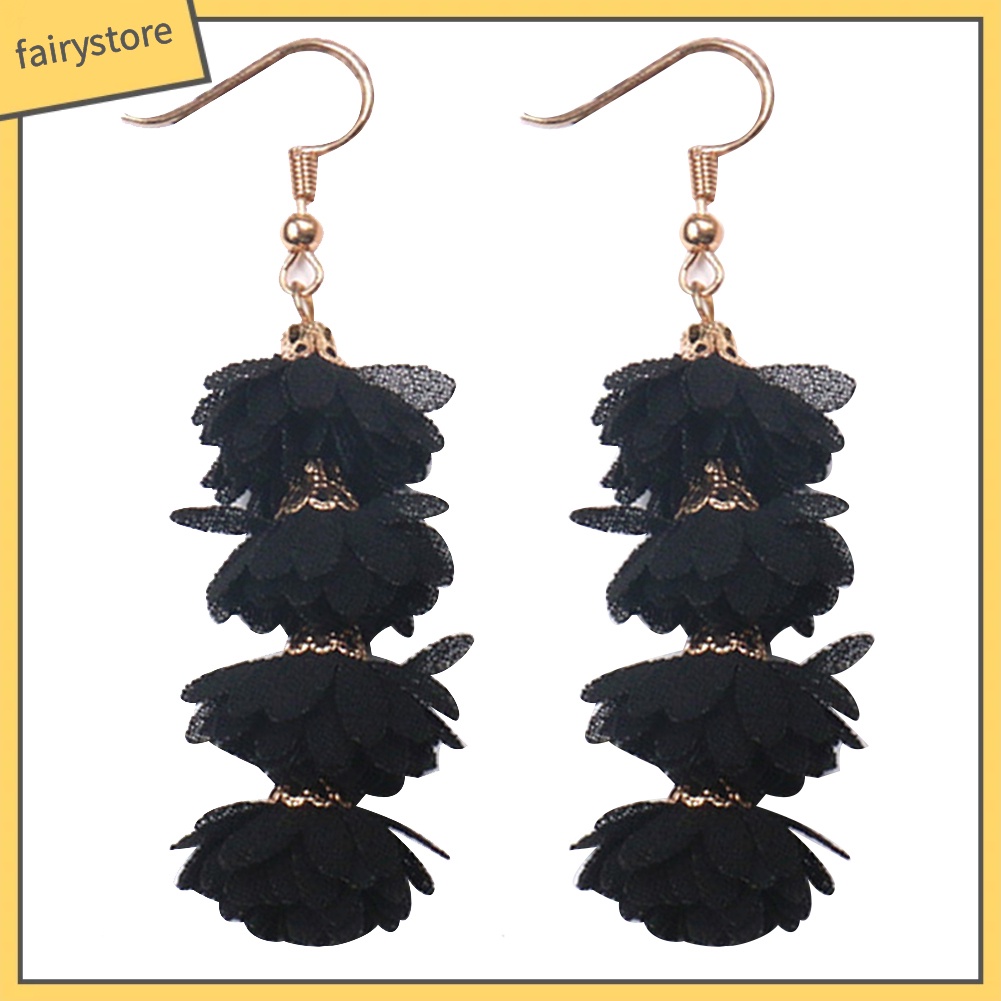 Khuyên tai dáng dài hình bông hoa tua rua phong cách Bohemian xinh xắn