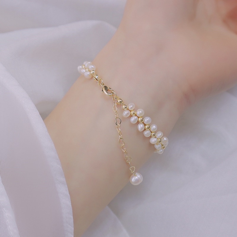 Vòng tay hạt đan 5ly mix đá hồng