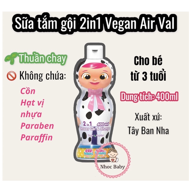 Sữa tắm gội 2in1 hoạt hình Vegan Air Val cho bé 3 tuổi trở lên 400ml