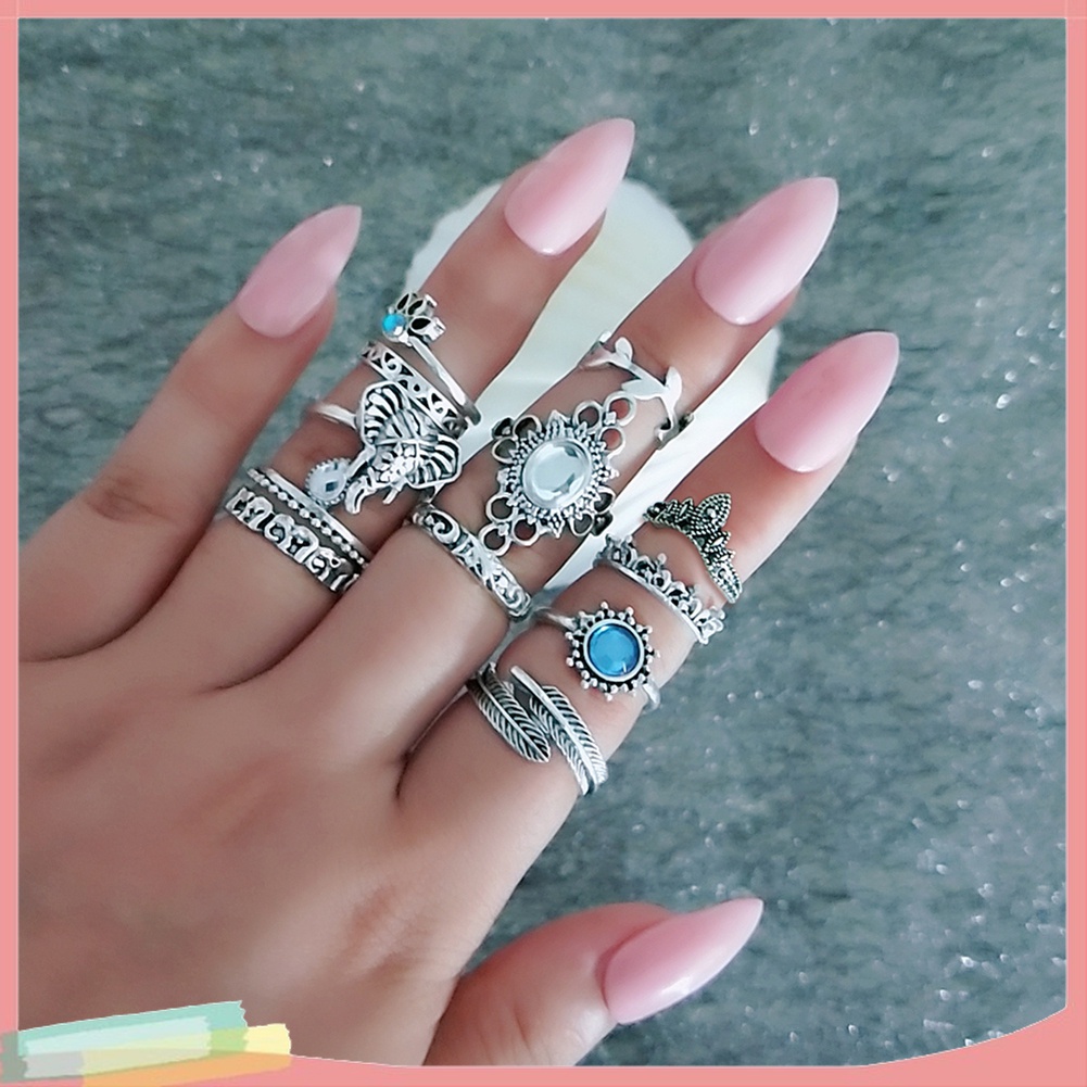 Bộ 12 Nhẫn Đeo Đốt Ngón Tay Đính Đá Phong Cách Boho Cổ Điển Cho Nữ