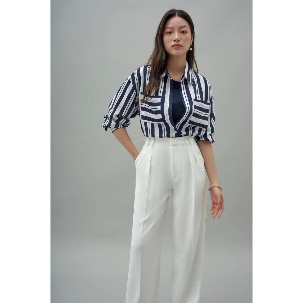 Áo sơ mi oversize MONO TALK kẻ sọc striped có túi hai bên T10015TK
