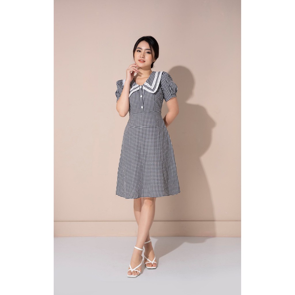 Đầm nữ kẻ caro dáng xòe, cách điệu, tôn dáng thiết kế cao cấp TKFASHION DK854