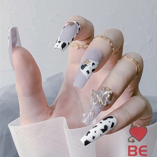 Bộ 24 Móng Tay Giả Họa Tiết Bò Sữa Trang Trí Móng Nghệ Thuật