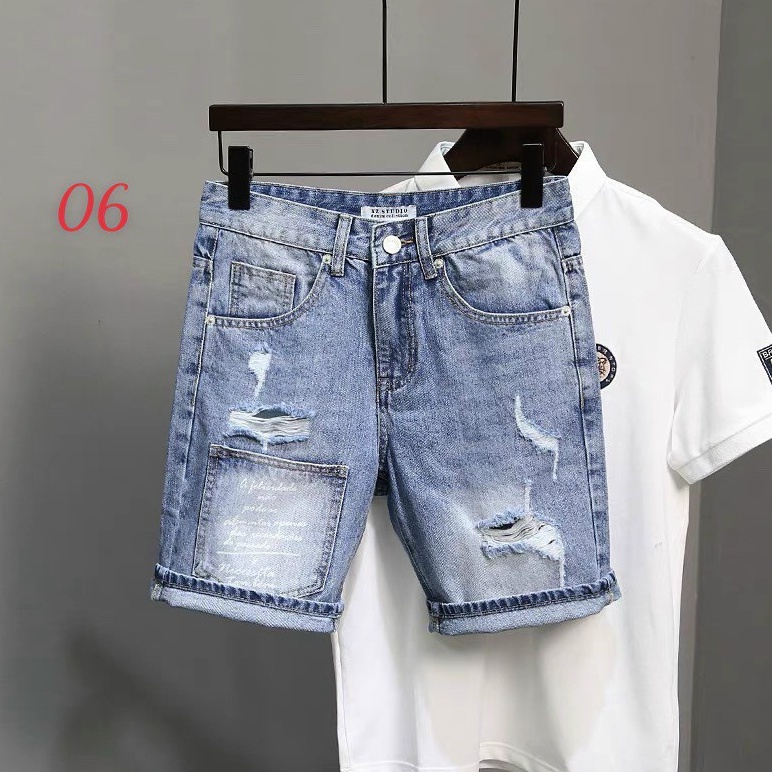Quần short jean nam xanh rách vẩy sơn cao cấp - chất liệu bò co giãn tốt ( Hàng chuẩn shop) Lady-Hn Store88 KV202