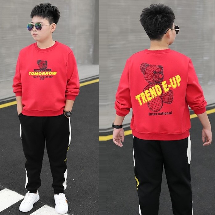 Bộ quần áo thu đông dài tay &quot;E.UP&quot; 14-45kg cho bé trai. Đồ bộ dài tay ấm áp cho bé 4-14 tuổi. B49