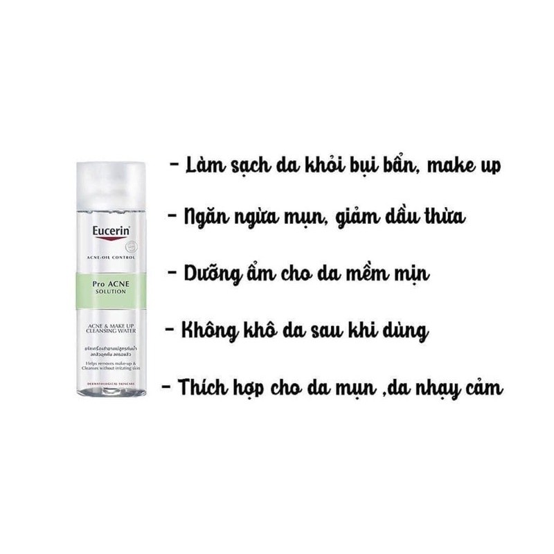 ✅[Chính Hãng] Nước Tẩy Trang Cho Da Dầu Mụn Eucerin Pro Acne Solution Acne & Make Up Cleansing Water Proacne 200ml-400ml