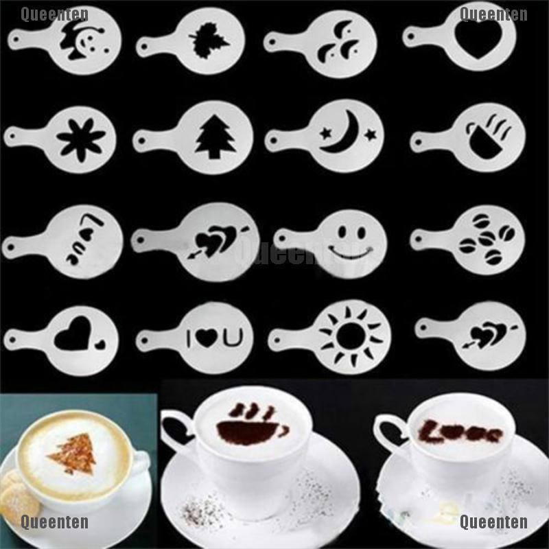 ★Nữ Hoàng★Set 16 Khuôn Phun Họa Tiết Hoa Trang Trí Máy Pha Cà Phê