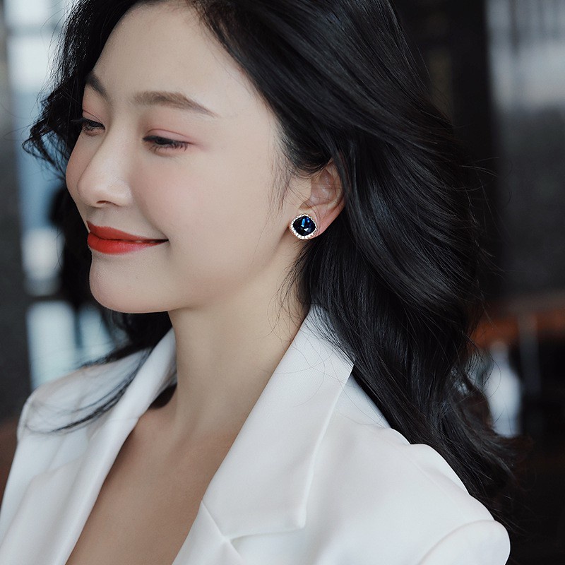 Bông tai hình vuông đính đá pha lê xanh dương phong cách Hàn Quốc 2021 mới cho nữ