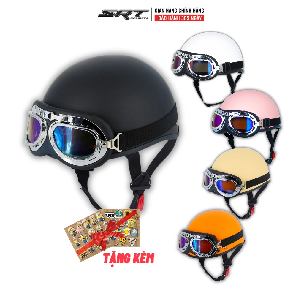 Mũ bảo hiểm nửa đầu SRT lồng lưới ép nhiệt thoáng khí tặng kèm sticker